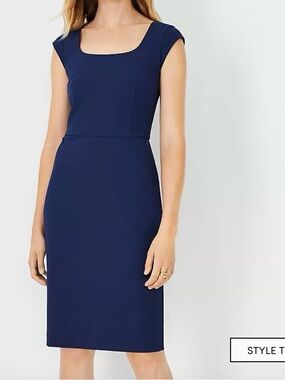 Ann Taylor Facrory Classic Navy Cap-Sleeve Sheath Dress